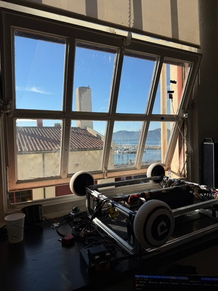 Robot on workbench the next morning, working again